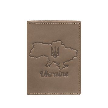 Шкіряна обкладинка для паспорта з мапою України світло-бежевий Crazy Horse BN-OP-UA-M-beige-kr фото