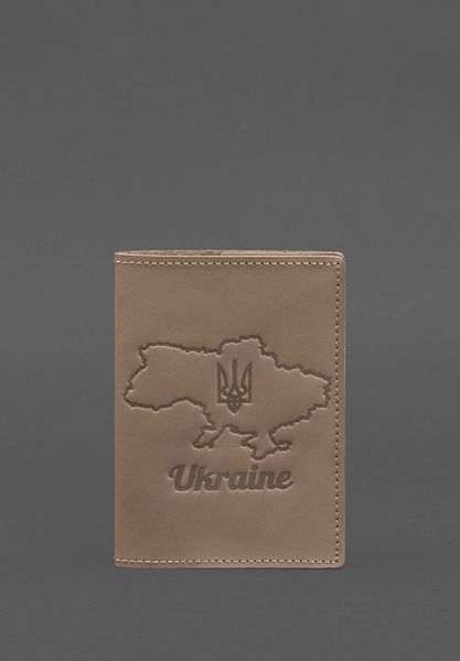 Шкіряна обкладинка для паспорта з мапою України світло-бежевий Crazy Horse BN-OP-UA-M-beige-kr фото