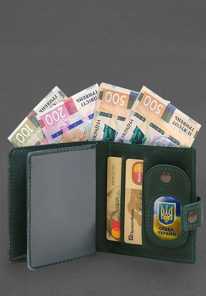 Шкіряна обкладинка-портмоне для посвідчення офіцера з кишенею для жетона 11.1 зелена Crazy Horse BN-OP-11-1-iz фото