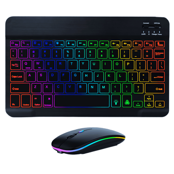 Бездротова Bluetooth Клавіатура з Мишкою на Акумуляторі Ультратонка з RGB Підсвічуванням Українська Розкладка Портативний Переносний Комплект для Android IOS Windows MacOS Чорна KIT-BL фото