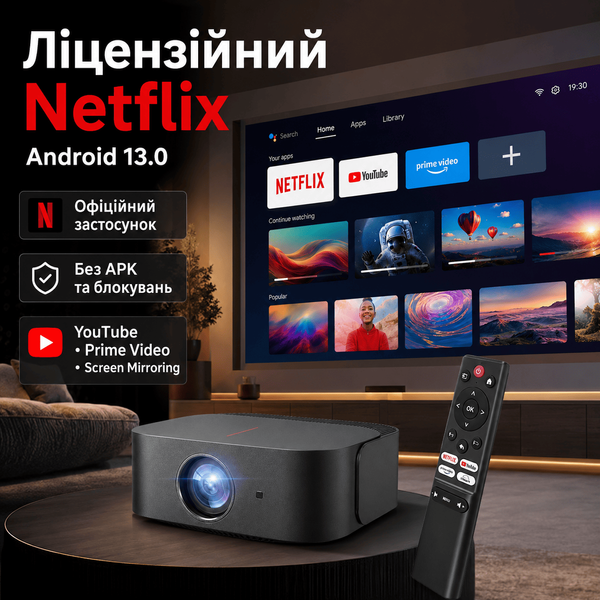 Портативний WiFi Міні LED Проектор Android 13.0 з Динаміком + Bluetooth 2 Режими + Screen Mirroring FULL HD 1080Р Cheerlux E2-C Cheerlux E2-C фото