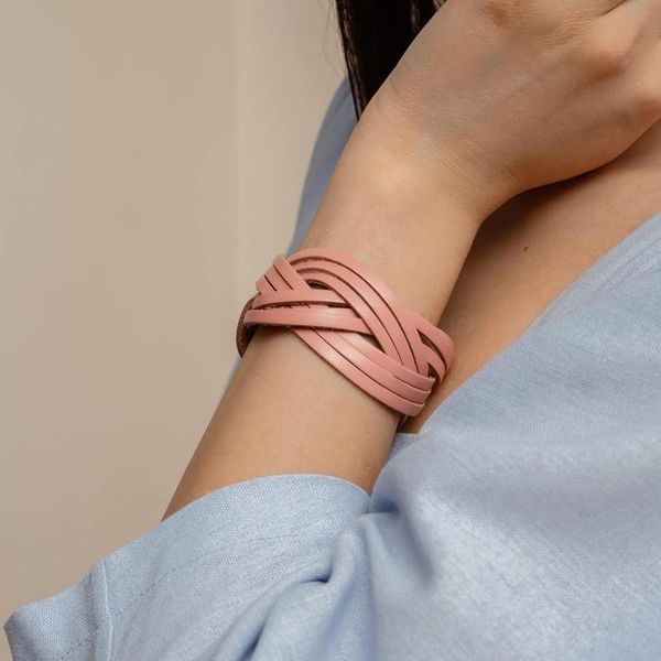 Шкіряний браслет косичка рожевий BN-BR-1-pink фото
