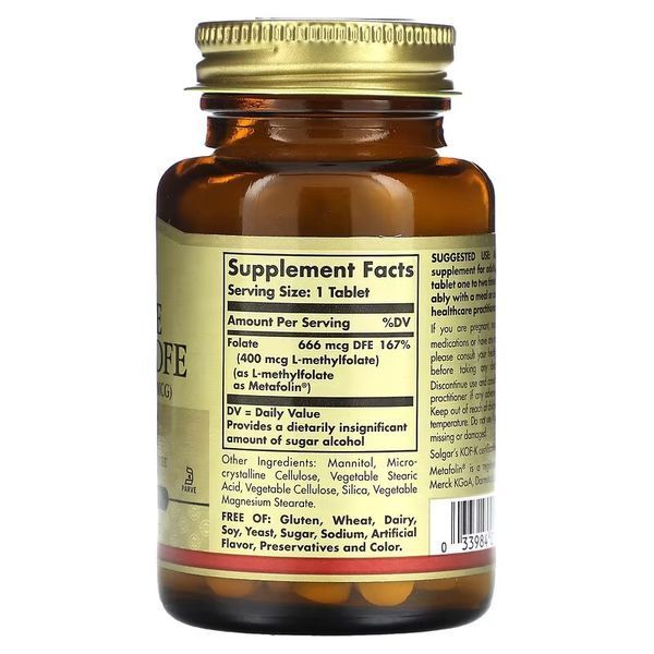 Solgar Folate 666 mcg DFE (Metafolin 400 mcg) 100 таблеток SOL-01941 фото