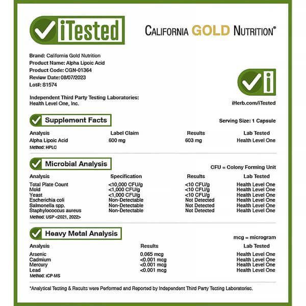 California Gold Nutrition Alpha Lipoic Acid 600 mg 120 рослинних капсул CGN-01364 фото
