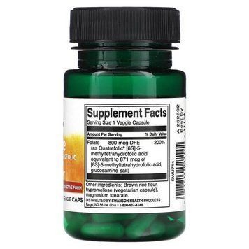 Swanson Folate 5-Methyltetrahydrofolic Acid 800 mcg DFE 30 капсул Swanson купити в Україні