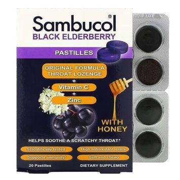 Sambucol Black Elderberry Pastilles with Honey 20 льодяників SBL-00120 фото