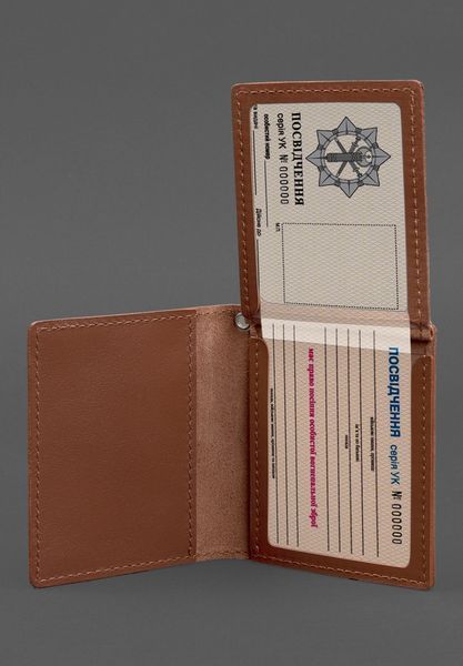 Шкіряна обкладинка для посвідчення офіцера ДПСУ (три кишені) світло-коричнева BN-OP-30-k фото