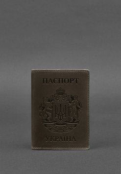 Шкіряна обкладинка для паспорта з українським гербом темно-коричнева BN-OP-UA-o фото