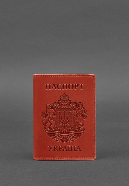 Шкіряна обкладинка для паспорта коралова з українським гербом BN-OP-UA-coral фото
