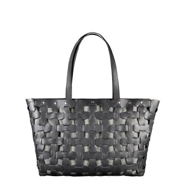 Шкіряна плетена жіноча сумка Пазл Xl чорна Krast BN-BAG-34-g фото