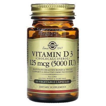 Solgar Vitamin D3 125 mcg (5000 IU) 60 рослинних капсул Solgar купити в Україні