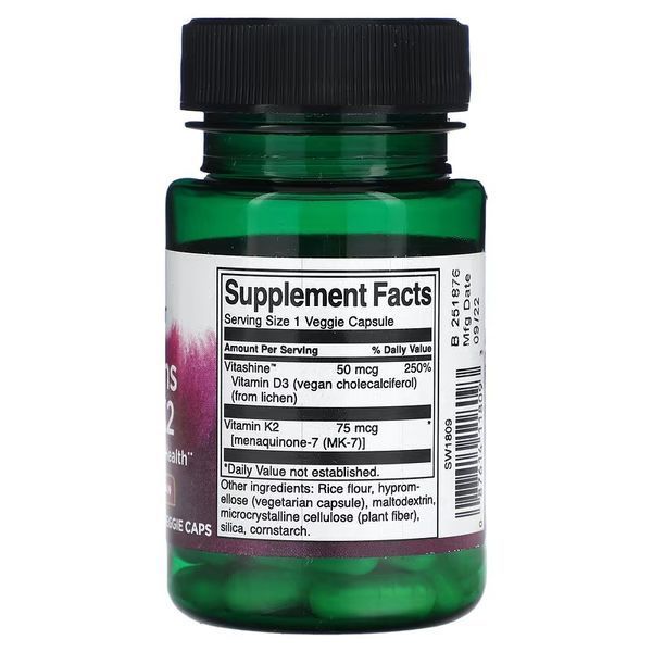 Swanson Vitamins D3 & K2 2000IU/75mcg 60 капсул фото
