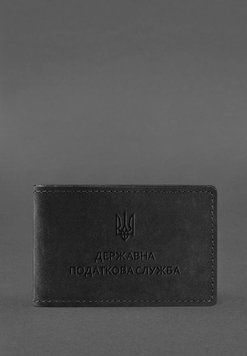 Шкіряна обкладинка на посвідчення Державної податкової служби чорна Crazy Horse фото
