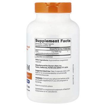 Doctor's Best MSM with OptiMSM 3,000 mg 180 вегетаріанських капсул Doctor's Best купити в Україні
